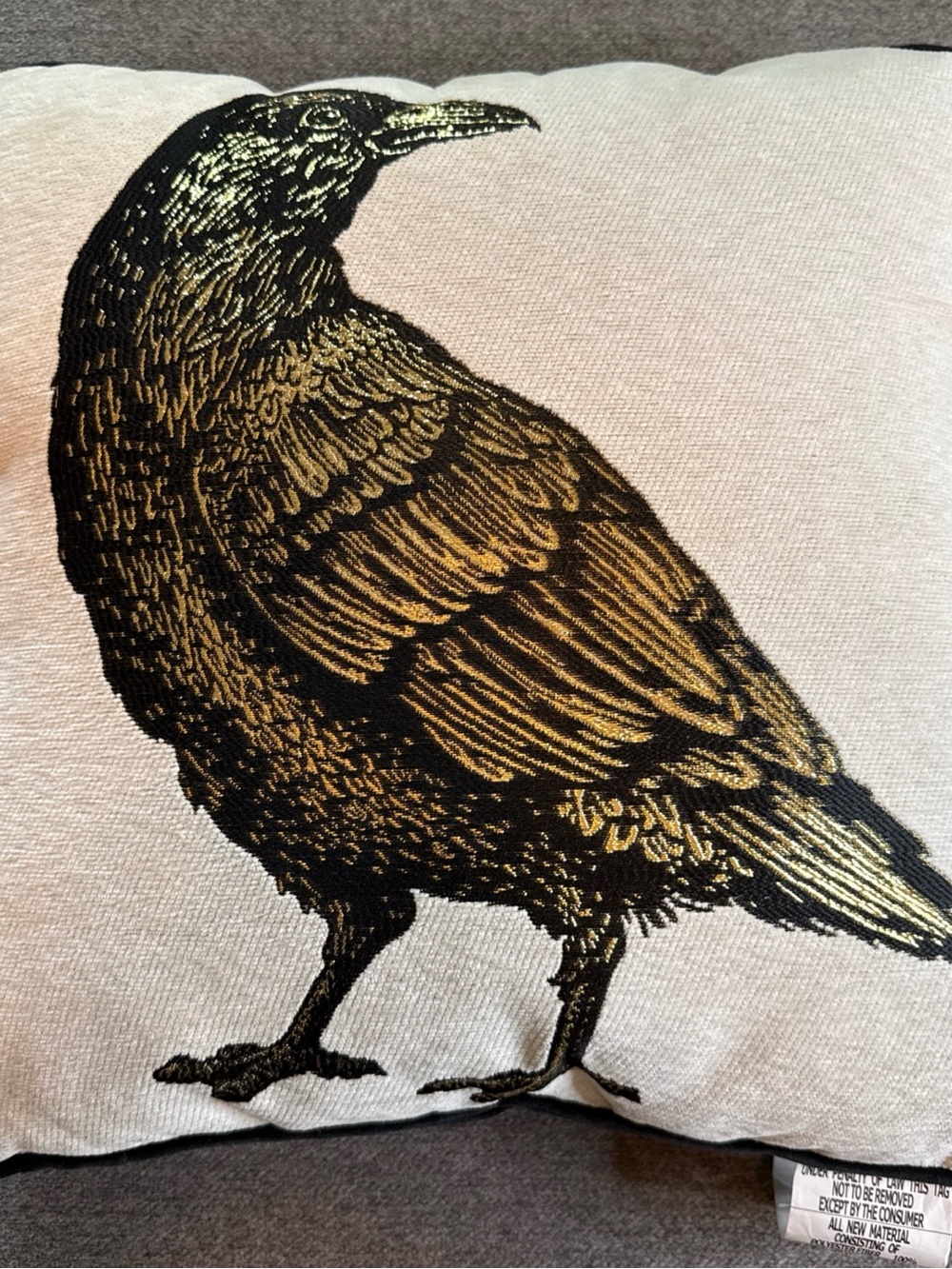 Halloween Raven Crow Pillow 18”x18” Gold Detailed Celebrate Together